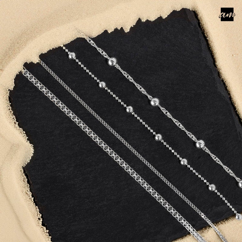 Amberta Italian Sterling Silver Anklet for Women 925 | Adjustable Ankle Bracelets for Women Beaded Heart Summer Jewelry: Beaded - Image 3